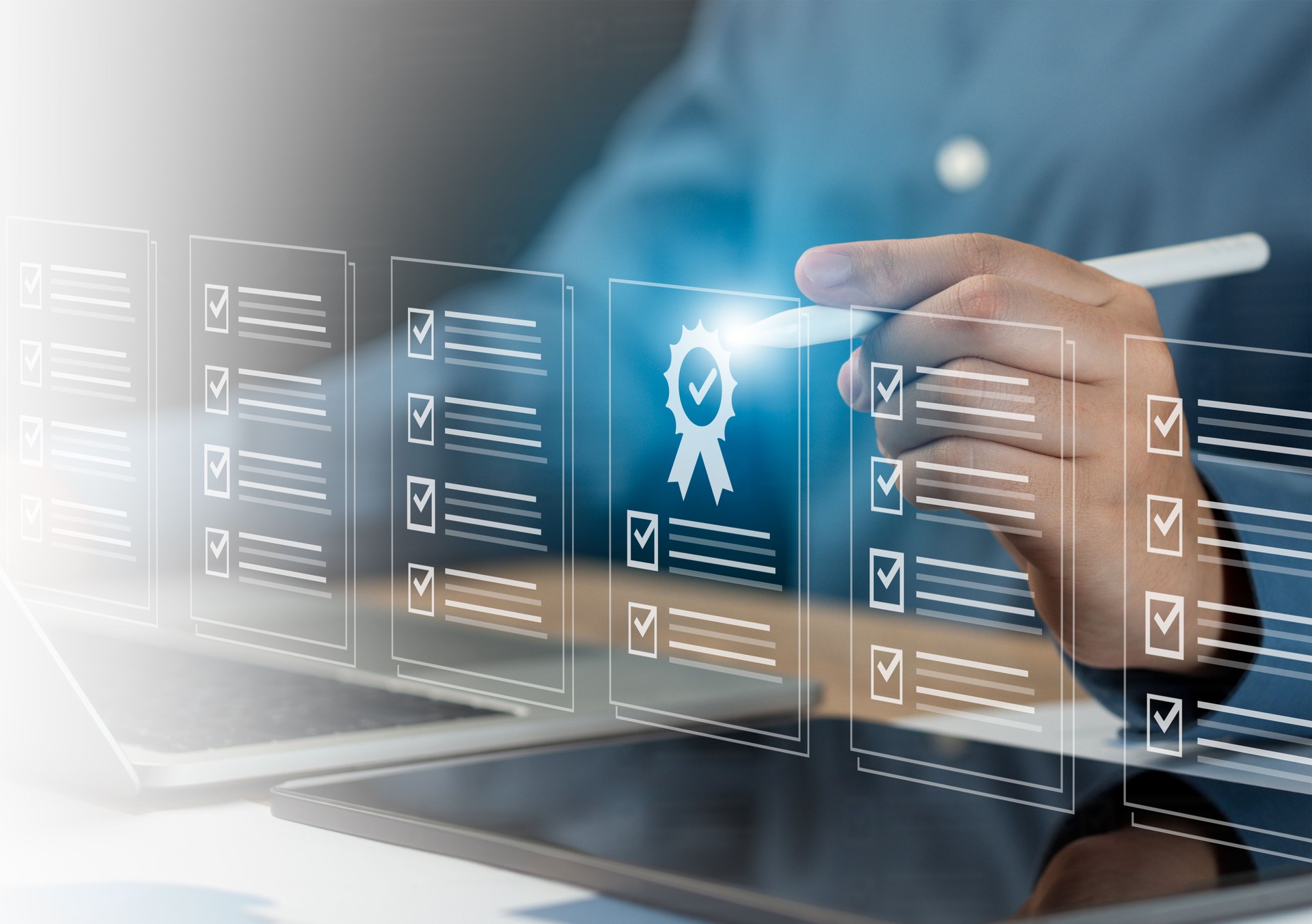 Document checklist management concept. Compliance with internal organization financial services regulation, Audit business and financial management system, fill out an online assessment form.